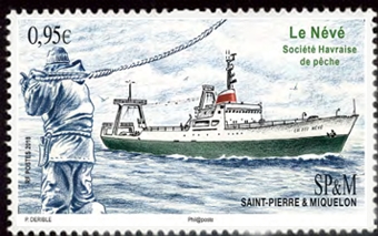 timbre de Saint-Pierre et Miquelon N° 1199 légende : Le «Névé» Société havraise de pêche