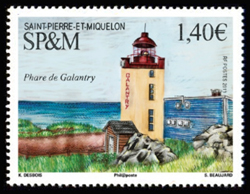 timbre de Saint-Pierre et Miquelon x légende : Phare de Galantry