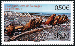 timbre de Saint-Pierre et Miquelon N° 1215 légende : Langlade, terre de naufrages