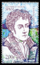 timbre de Saint-Pierre et Miquelon x légende : Chateaubriant (1768-1848)