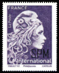 timbre de Saint-Pierre et Miquelon x légende : Mariaanne l'engagée surchargée