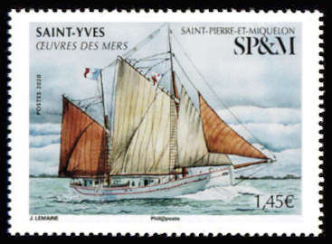 timbre de Saint-Pierre et Miquelon x légende : Saint-Yves Œuvre des mers