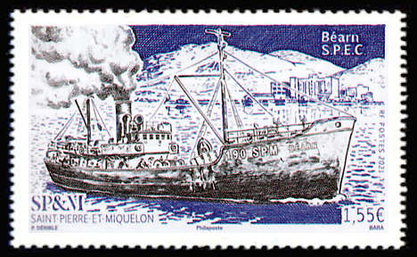 timbre de Saint-Pierre et Miquelon x légende : Le Béarn