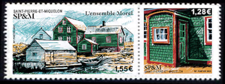 timbre de Saint-Pierre et Miquelon x légende : L'ensemble Morel dans l'ile aux marins