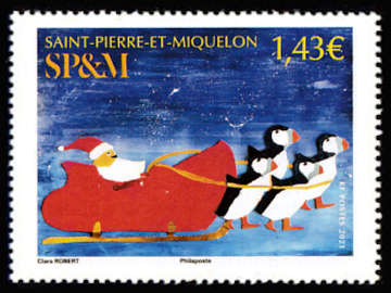 timbre de Saint-Pierre et Miquelon x légende : Noël (concours de dessins)