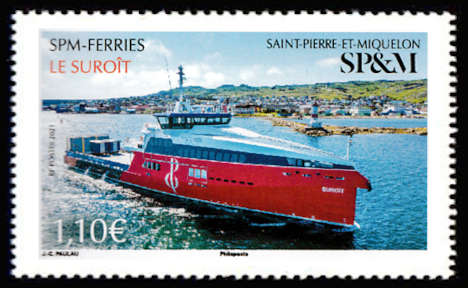 timbre de Saint-Pierre et Miquelon x légende : SPM-FERRIES  le Suroît