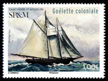 timbre de Saint-Pierre et Miquelon x légende : Goélette coloniale
