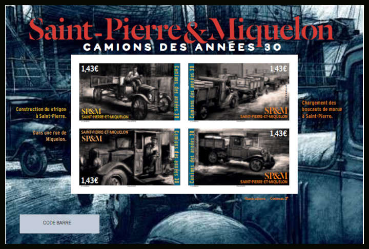 timbre de Saint-Pierre et Miquelon x légende : Camions anciens