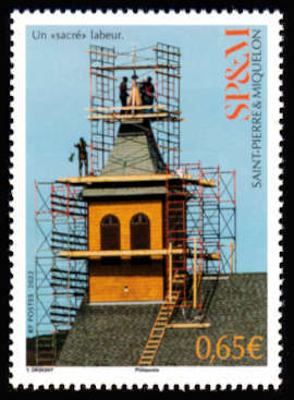 timbre de Saint-Pierre et Miquelon x légende : Concours de photos de l'Arche, «sacré» labeur