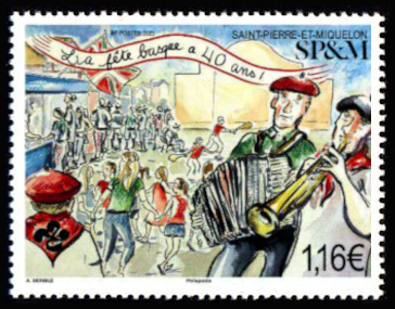timbre de Saint-Pierre et Miquelon x légende : La fête basque à 40 ans