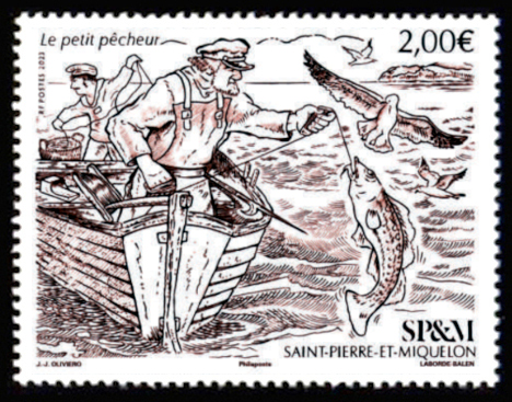 timbre de Saint-Pierre et Miquelon x légende : Le petit pêcheur