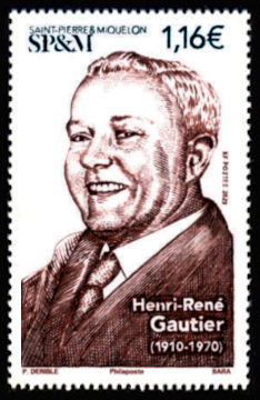 timbre de Saint-Pierre et Miquelon x légende : Henri-René Gautier 1910-1970