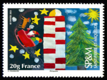 timbre de Saint-Pierre et Miquelon x légende : Premier noël à Saint Pierre et Miquelon