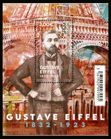 timbre de Saint-Pierre et Miquelon x légende : Gustave Eiffel 1832-1923