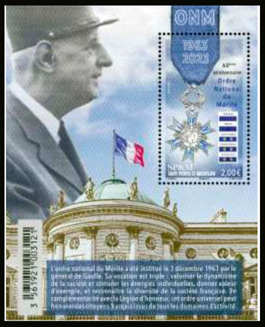 timbre de Saint-Pierre et Miquelon x légende : Ordre national du Mérite