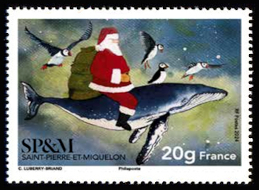 timbre de Saint-Pierre et Miquelon x légende : Balène de noël