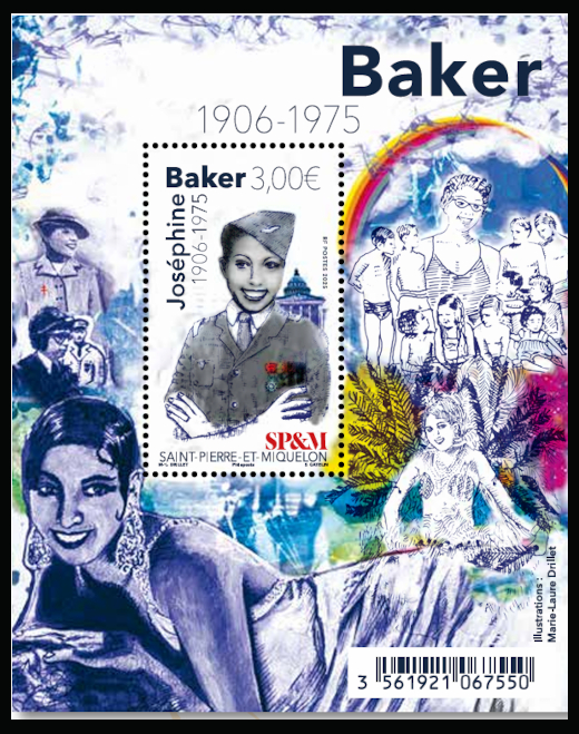 timbre de Saint-Pierre et Miquelon x légende : Joséphine Baker