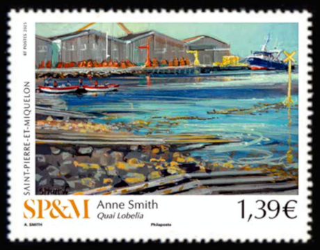 timbre de Saint-Pierre et Miquelon x légende : Quai Lobelia