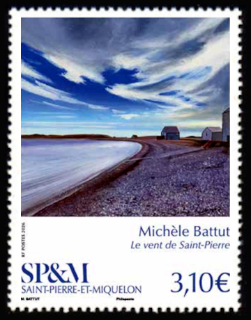 timbre de Saint-Pierre et Miquelon x légende : Le vent de Saint-Pierre
