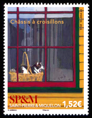 timbre de Saint-Pierre et Miquelon x légende : Châssis à croisillons