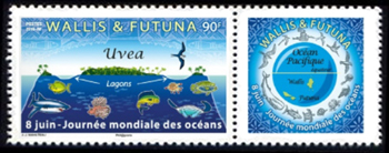 timbre de Wallis et Futuna x légende : Journée mondiale des océans