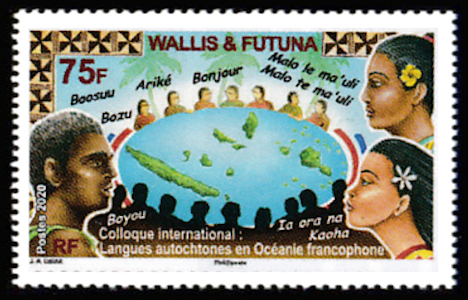 timbre de Wallis et Futuna x légende : Colloque international : Langues autochtones en Océanie francophone
