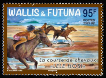 timbre de Wallis et Futuna x légende : Course de chevaux « LELE HÕSI »