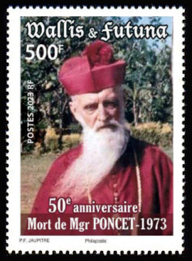 timbre de Wallis et Futuna x légende : 50ème anniversaire de la mort de Monseigneur Poncet