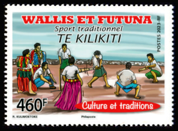 timbre de Wallis et Futuna x légende : Sport traditionnel - Te Kilikiti