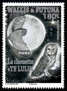 timbre de Wallis et Futuna x légende : La chouette  « TE LULU »