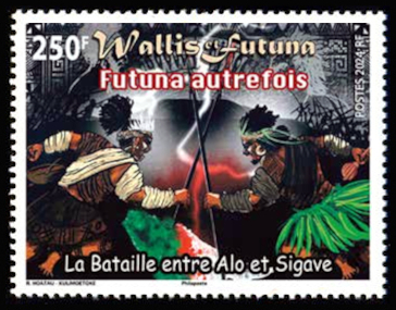 timbre de Wallis et Futuna x légende : Bataille entre Alo et Sigave