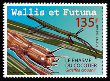 timbre de Wallis et Futuna x légende : Le phasme du cocotier