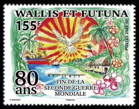 timbre de Wallis et Futuna x légende : 80 ans fin de la deuxième guerre mondiale