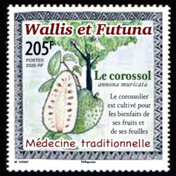 timbre de Wallis et Futuna x légende : Le Corossol, médecine traditionnelle