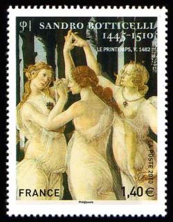 timbre N° 509, Les trois Graces tableau de Sandro Botticelli (1445-1510)