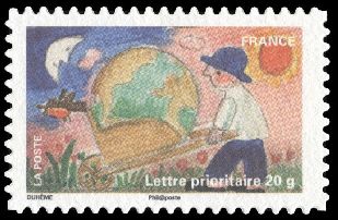  Le timbre fête la terre <br>Jardinier avec sa brouette