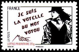  Journée de la femme 2011, illustrée par des dessins de Miss Tic <br>Je suis la voyelle du mot voyou