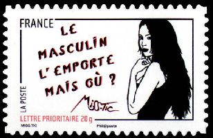 timbre N° 545, Journée de la femme 2011, illustrée par des dessins de Miss Tic
