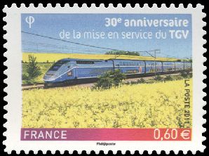 timbre N° 603, 30ème anniversaire de la mise en service du TGV