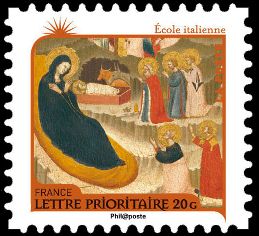 timbre N° 624, Nativité - Ecole italienne v. 1330 Adoration des mages