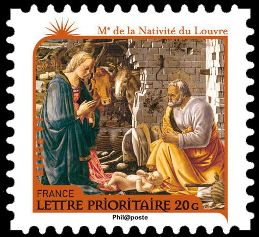 timbre N° 627, Nativité - M de la Nativité du Louvre - XVe La Nativité