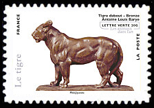 Le tigre <br>Série asiatique les animaux dans l'art <br>Tigre debout, bronze, oeuvre d'Antoine Louis Bary, Musée du Louvre, Paris