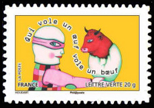 timbre N° 789, Carnet Sourire «sauter du coq à l'ane» - Qui vole un oeuf vole un bœuf