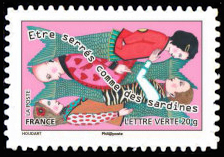 timbre N° 790, Carnet Sourire «sauter du coq à l'ane» - Etre serrés comme des sardines