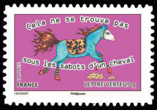 timbre N° 799, Carnet Sourire «sauter du coq à l'ane» - Cela ne se trouve pas sous les sabots d'un cheval