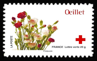 timbre N° 997, 150ème anniversaire de la Croix-Rouge «L'amour en 10 fleurs»