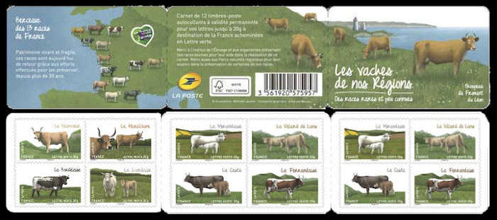 timbre N° BC 953, Les vaches de nos régions, races bovines rares