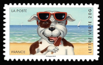  Carnet «Vacances» Illustré par des dessins humoristiques » <br>Chien à la plage qui suce une glace