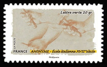 timbre N° 1091, Le toucher, geste de la main