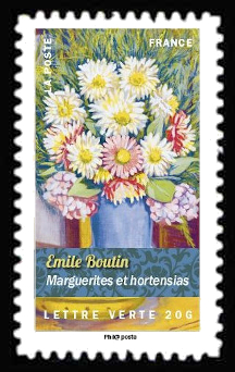  Bouquet de fleurs <br>Marguerites et hortensias, tableau de Emile Boutin